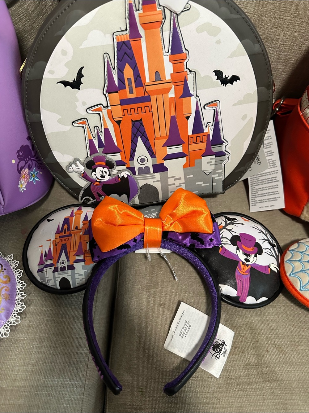 NWT Loungefly Disney Halloween Orange & Purple Castle Minnie Ears Headband